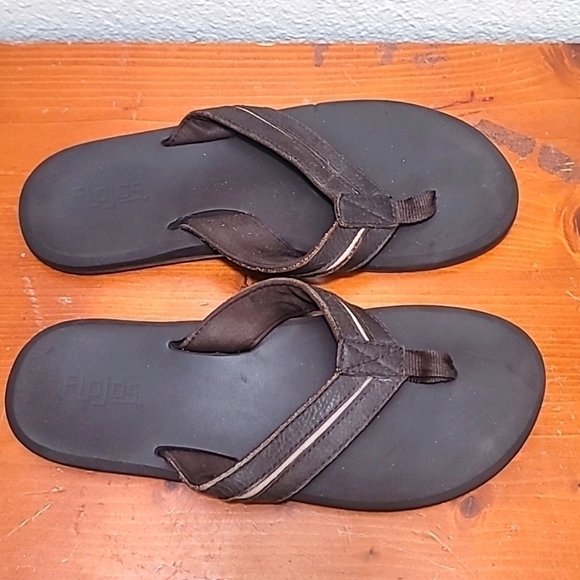 FLOJOS MEN'S THONG FLIP FLOP SLIP ON DARK BROWN LEATHER SANDAL SIZE 10 - Picture 2 of 7